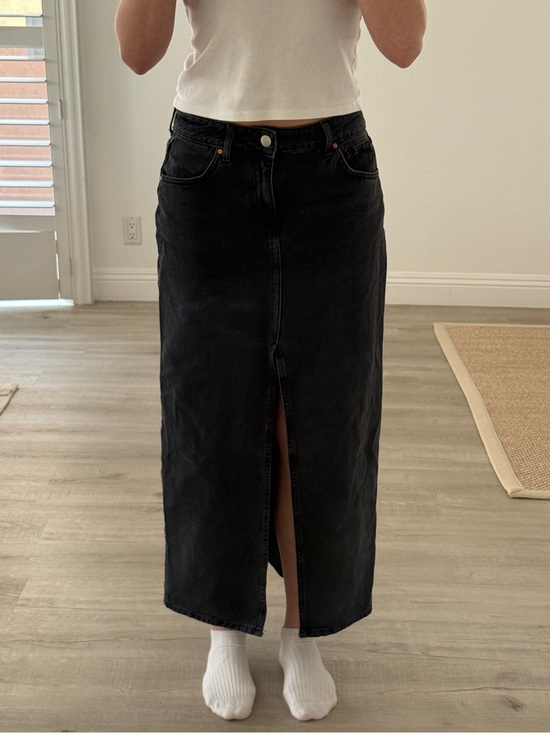BikBok Dresses & Skirts - Black Maxi Denim Skirt with Front Slit